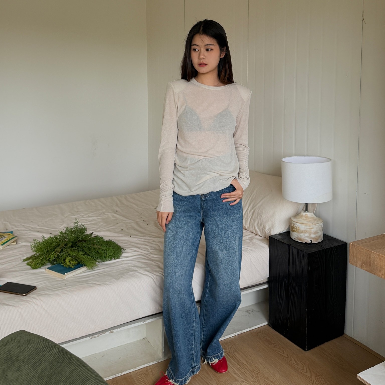 立挺阔腿牛仔裤百搭直筒长裤