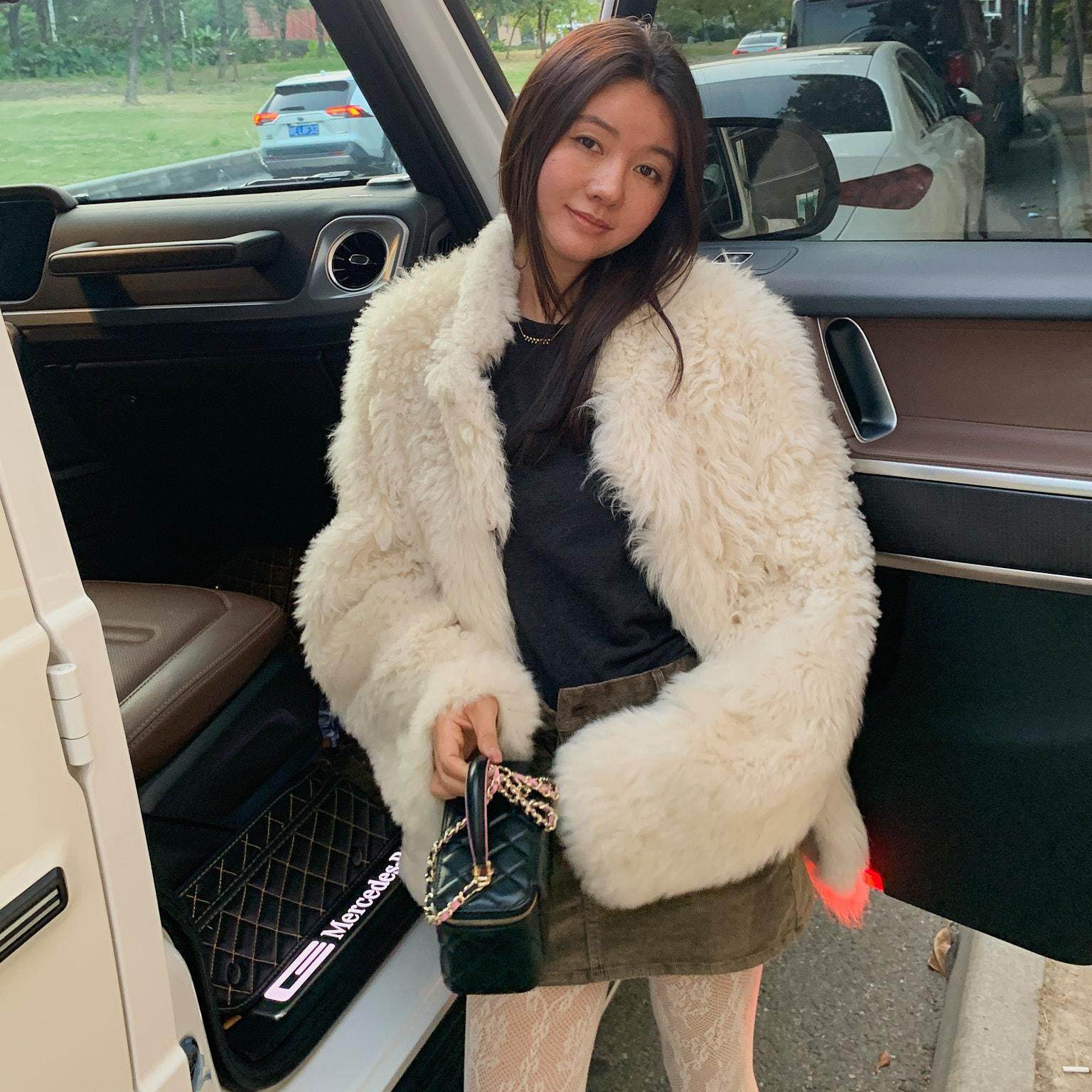 LILUSHOP白色立领皮毛一体托卡气质氛围感高级皮草外套女百搭大衣