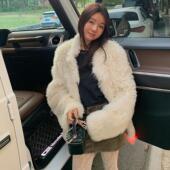 LILUSHOP白色立领皮毛一体托卡气质氛围感高级皮草外套女百搭大衣