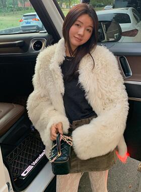 LILUSHOP白色立领皮毛一体托卡气质氛围感高级皮草外套女百搭大衣