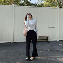 LILUSHOP 黑色修身显瘦9分弹力气质喇叭裤西裤直筒百搭休闲长裤女