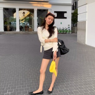 100棉纱线飘带V领针织衫 LILUSHOP 00新品 3.26