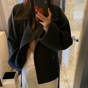 LILUSHOP 双面羊绒短款大衣2025冬季时尚加厚保暖宽松毛呢外套女