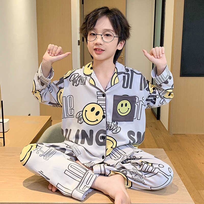 长袖套装青少年男童睡衣全棉