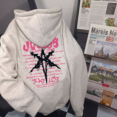 美式高街嘻哈六芒星字母纯棉连帽卫衣男女秋冬款街头潮牌宽松外套