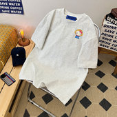 时尚 ins 潮牌简约宽松纯棉衣服潮流百搭重磅半袖 卡通短袖 t恤男夏季