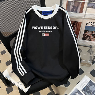 春秋季 青少年帅气外套男生休闲上衣 三条杠卫衣男孩学生圆领长袖