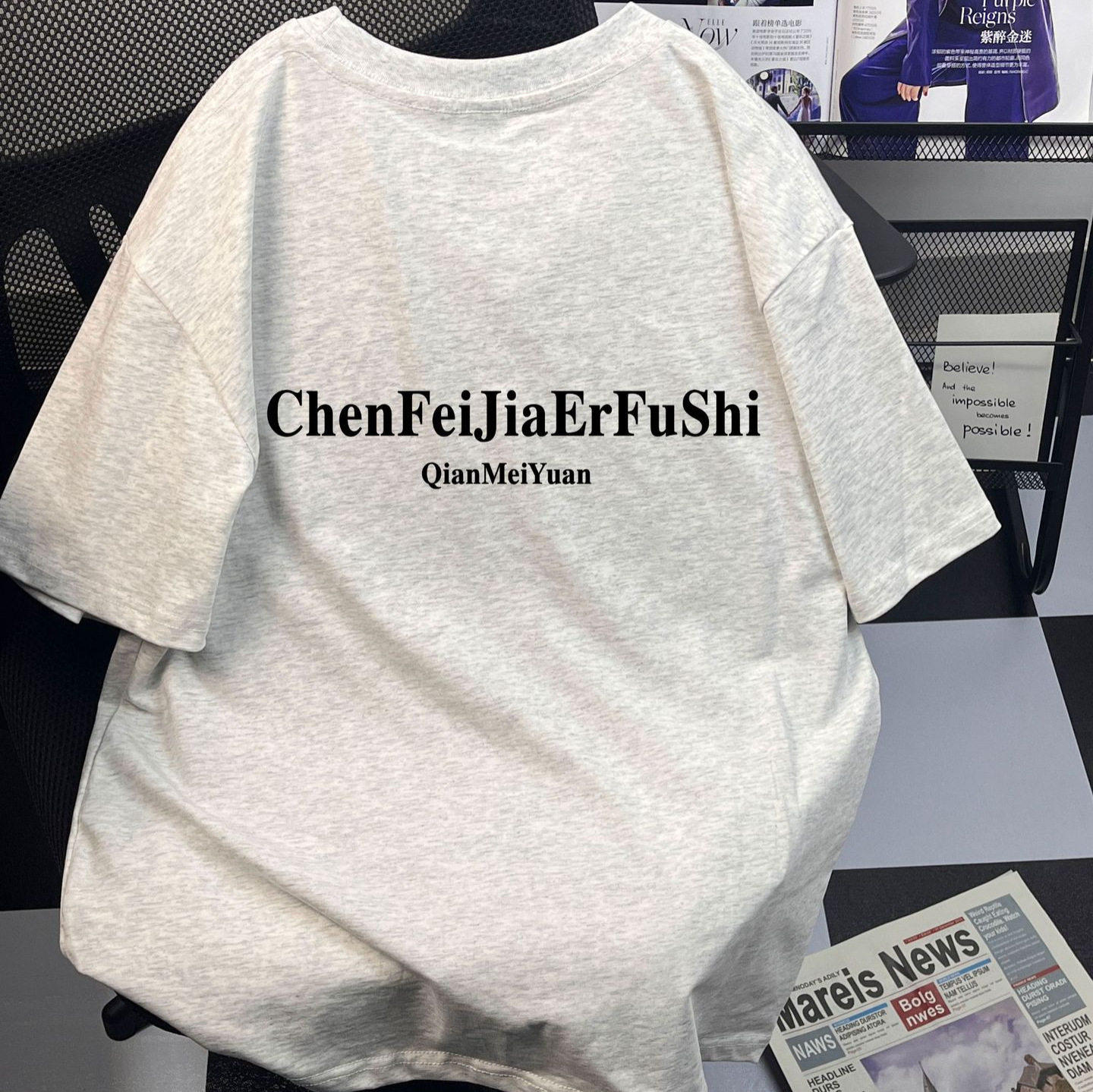 纯棉短袖T恤女夏季宽松中长款设计感字母印花上衣打底衫圆领百搭