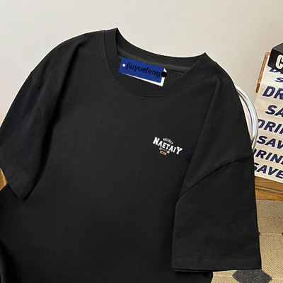 重磅纯棉字母正肩短袖t恤男生潮