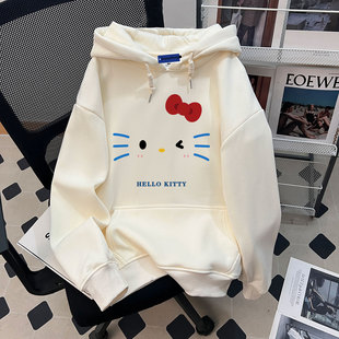 美式复古潮牌高街加绒连帽卫衣男生秋冬装宽松百搭印花情侣外套