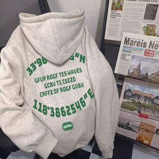 不起球银狐绒秋冬纯棉连帽卫衣男女学生宽松美式加绒情侣百搭外套