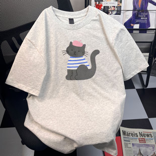 美式复古高磅纯棉100%短袖T恤夏季男生透气创意印花休闲上衣ins