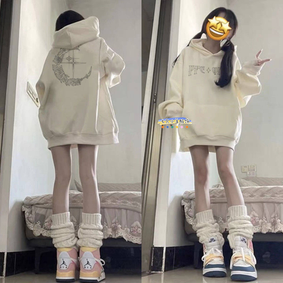 美系潮牌秋冬新款高街小众设计纯棉连帽卫衣男情侣加绒洋气卫衣女