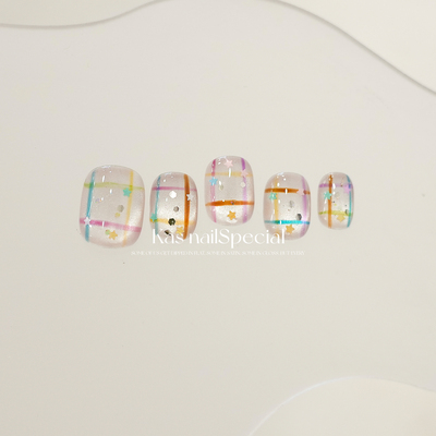 kas美甲纯手工手绘格子冰透显白短甲2025年新款高级感高端穿戴甲