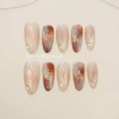 「Amber Romance」纯手工穿戴甲高级感显白猫眼甲片新款纯欲美甲