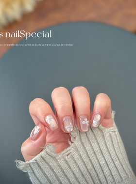 KAS纯手工猫眼短椭圆新款美甲穿戴甲蝴蝶粉色系温柔显白春夏百搭