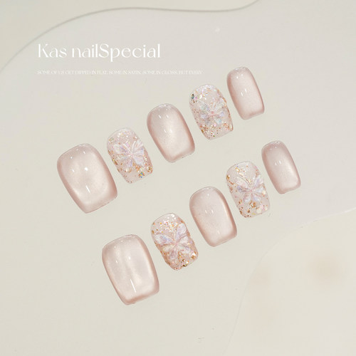 kas纯手工2025年新款高级感秋冬过年美甲猫眼短款新年美甲穿戴甲