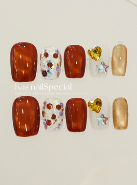 「派对闪闪」纯手工爱心波点红色2025年新款高级感美甲纯欲穿戴甲