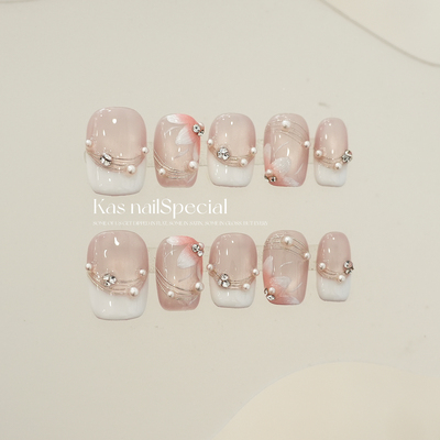 「樱落雾霭」纯手工手绘法式樱花温柔显白裸粉色2025高级感穿戴甲