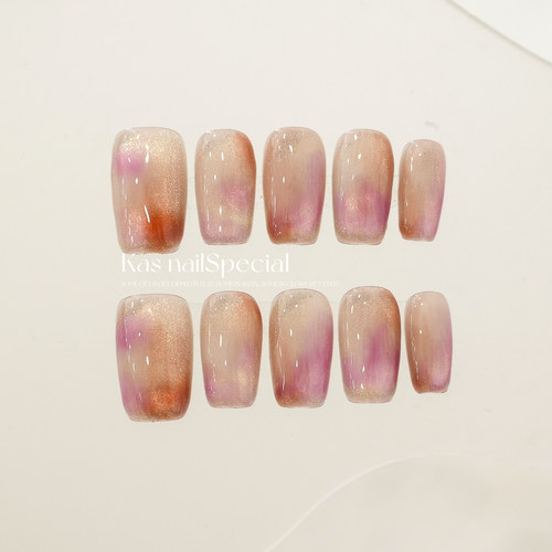 「羽染玫光」纯手工晕染渐变秋冬美拉德幻境美甲温柔显白穿戴甲