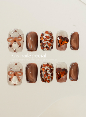 「香榭柔情」纯手工秋冬美拉德少女蝴蝶结温柔显白2025年穿戴甲