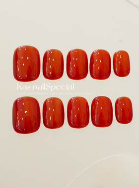 「柿柿如意」2025新年战袍红色穿戴甲显白短款纯手工美甲圣诞过年