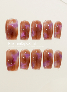 「秋光渐隐」纯手工手绘晕染紫韵温柔显白秋冬美拉德纯欲穿戴甲