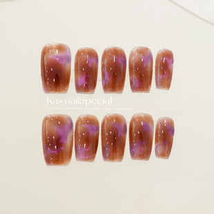 「秋光渐隐」纯手工手绘晕染紫韵温柔显白秋冬美拉德纯欲穿戴甲