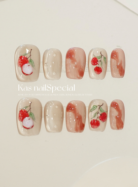 「白玉荔红」纯手工日式短甲荔枝高级感气质温柔显白穿戴甲美甲