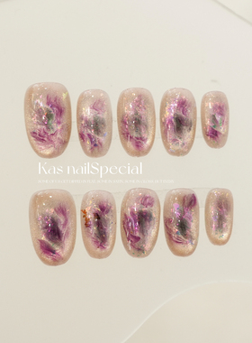 「人鱼花嫁」绝美爆闪极光新年穿戴甲短款百搭纯欲风纯手工美甲贴