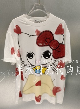 FORDARE福蝶正品2026春夏季2610T16313涂鸦感小猫T恤 原899
