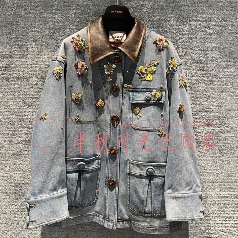 （小魔女）LF25D21NC030原4295花朵珠饰牛仔 Lfam*拉飞*25冬正品