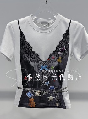 FORDARE福蝶正品2026春夏季2610T19368黑色3D感印花T恤 原799