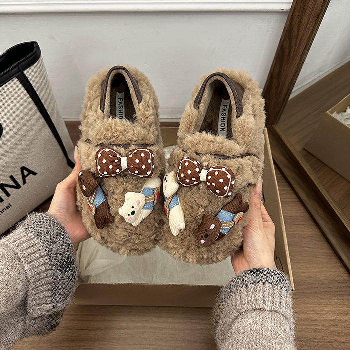 外穿加绒包跟懒人棉拖鞋