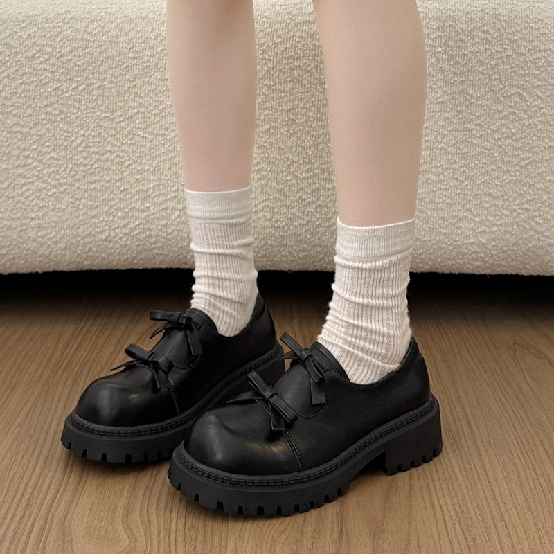 圆头蝴蝶结乐福鞋女2026新款春季复古高级感配裙子厚底日系小皮鞋,女鞋,深口单鞋,淘宝优惠券,粉丝福利购,淘宝优惠卷