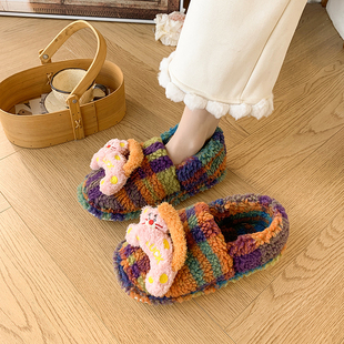 萌趣可爱猫咪软底棉鞋女2025冬季少女居家毛毛鞋防滑静音加绒单鞋