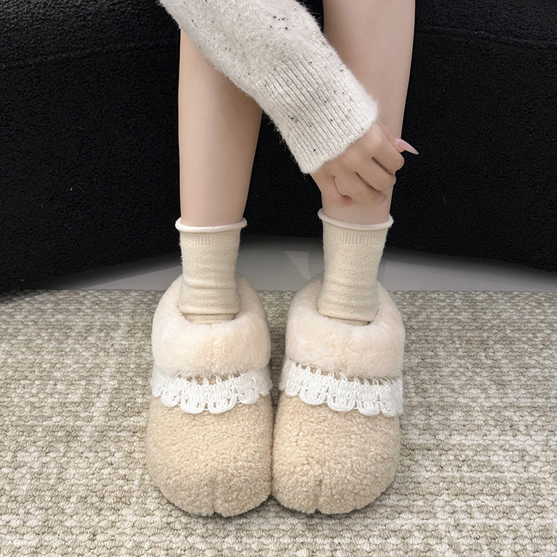 内增高仙女花边厚底加绒勃肯鞋女2025冬季新毛毛鞋一脚蹬保暖棉鞋,女鞋,棉鞋,淘宝优惠券,粉丝福利购,淘宝优惠卷