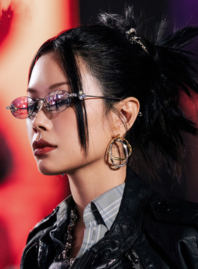 新说唱万妮达同款珠宝系列钻石无框眼镜架多边形白水银色潮茶色