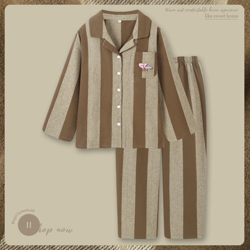 新款磨毛睡衣女春秋纯棉情侣