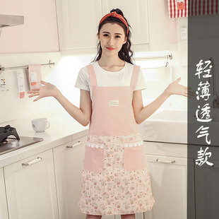 透气加大加长制logo印字工作服围裙女 家用厨房背带式 围裙夏季 薄款