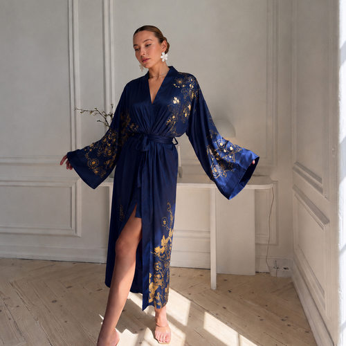 Japanese chiffon floral printed nightgown loose sleepwear