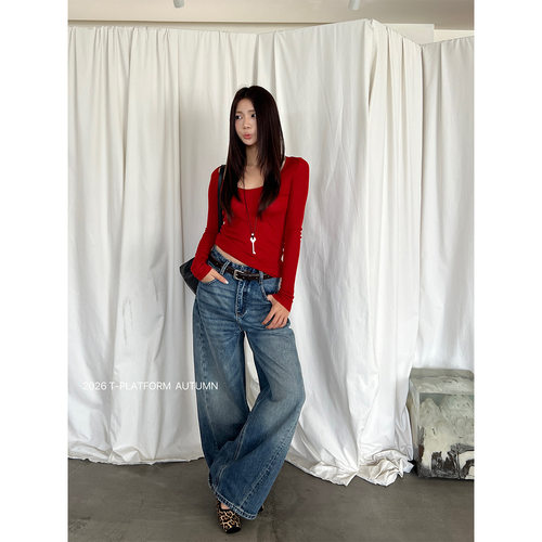 T-PLATFORM弯刀牛仔裤女5807