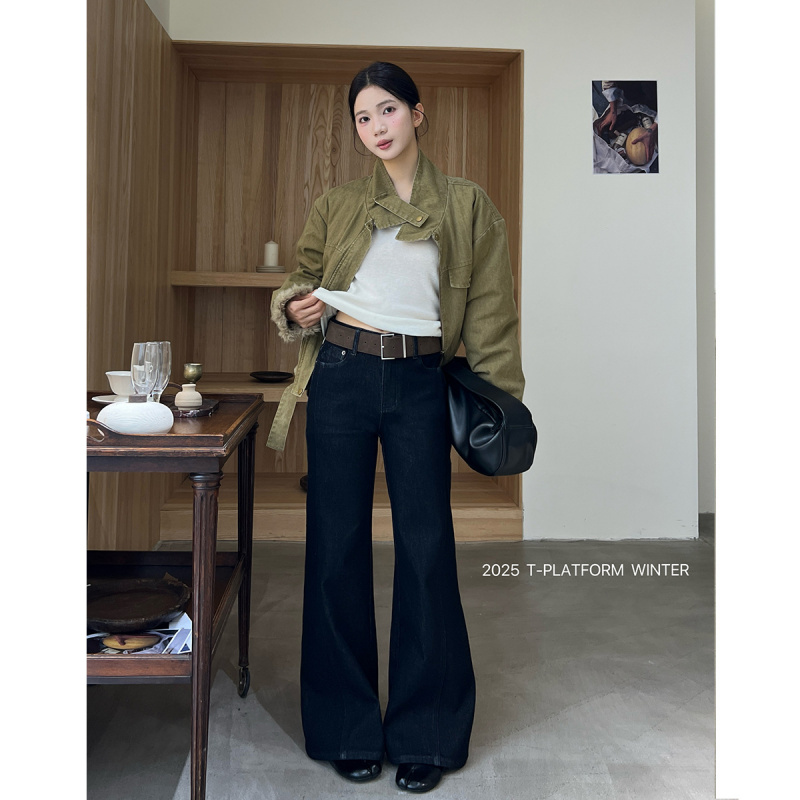 T台冬季新款薄绒喇叭裤