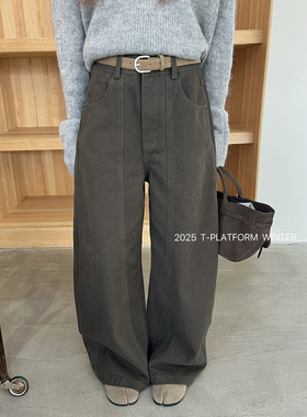 ［T台］T-PLATFORM广州十三行韩系休闲拖地裤冬季植绒香蕉裤93202