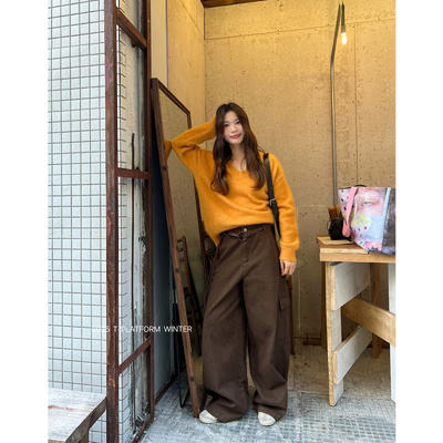 T-PLATFORM加厚抓毛休闲工装裤女