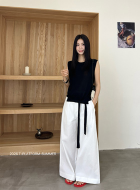 T台/T-PLATFORM 法式松弛显瘦直筒休闲裤女夏季阔腿裤小个子16169