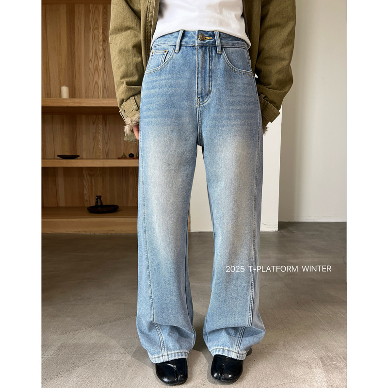 T台冬款厚绒窄版牛仔裤