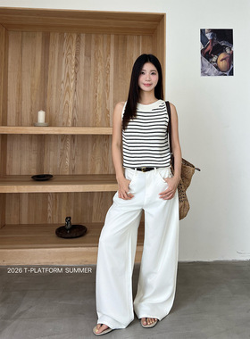 T台/T-PLATFORM 极简宽松cleanfit牛仔裤女通勤垂感阔腿裤夏68273