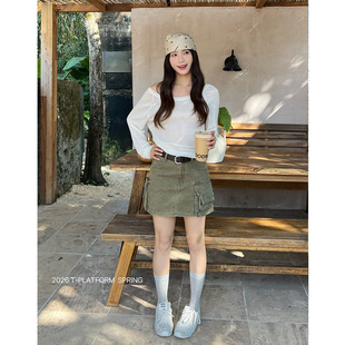 T-PLATFORM 春季新款工装风美式复古高腰显瘦小个子半身裙68018