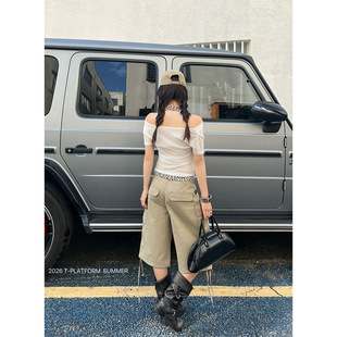 T-PLATFORM广州十三行 美式复古七分工装裤女夏季中性休闲裤16538